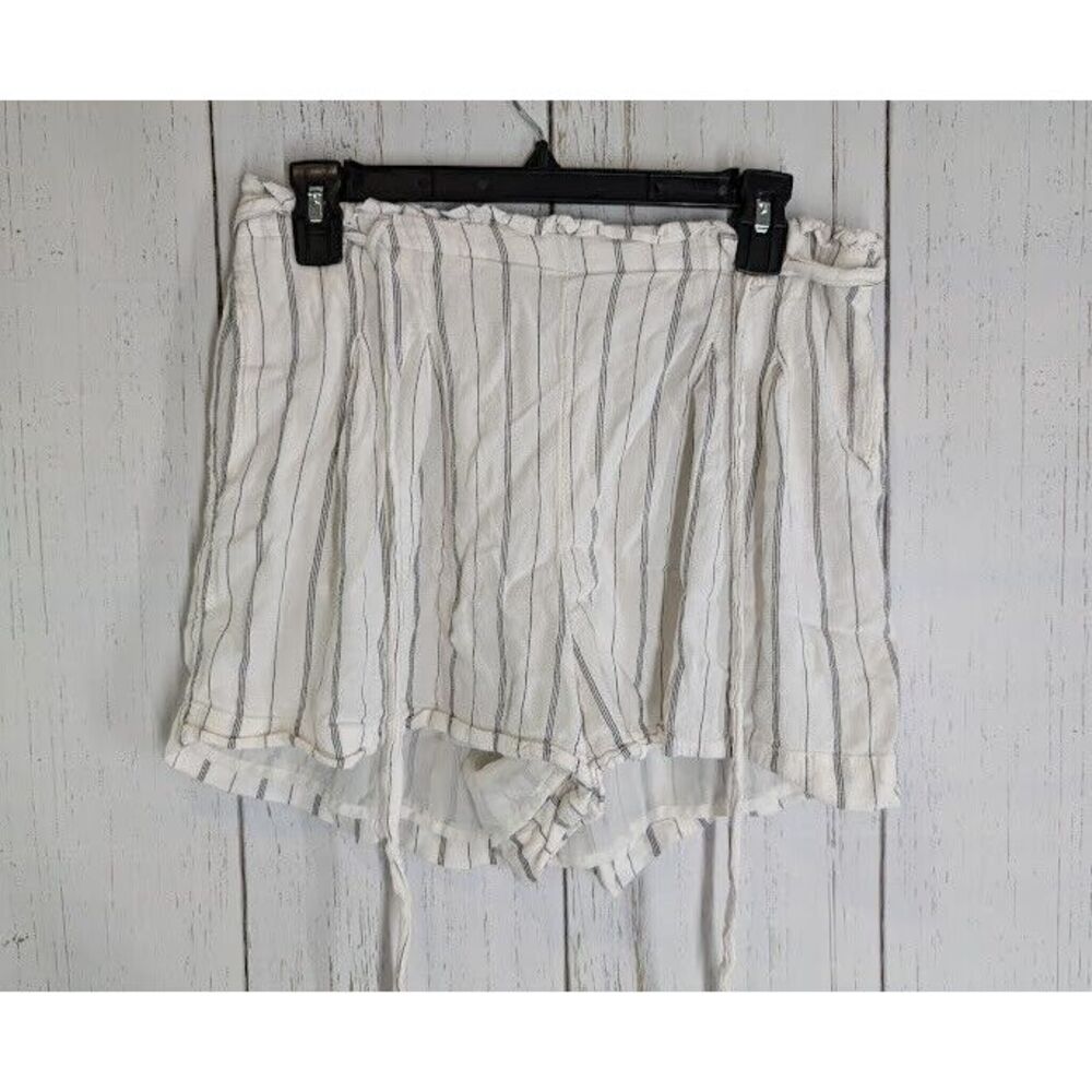 American Eagle Size Large Black White Stripe Paperbag Drawstring Flowy‎ Shorts